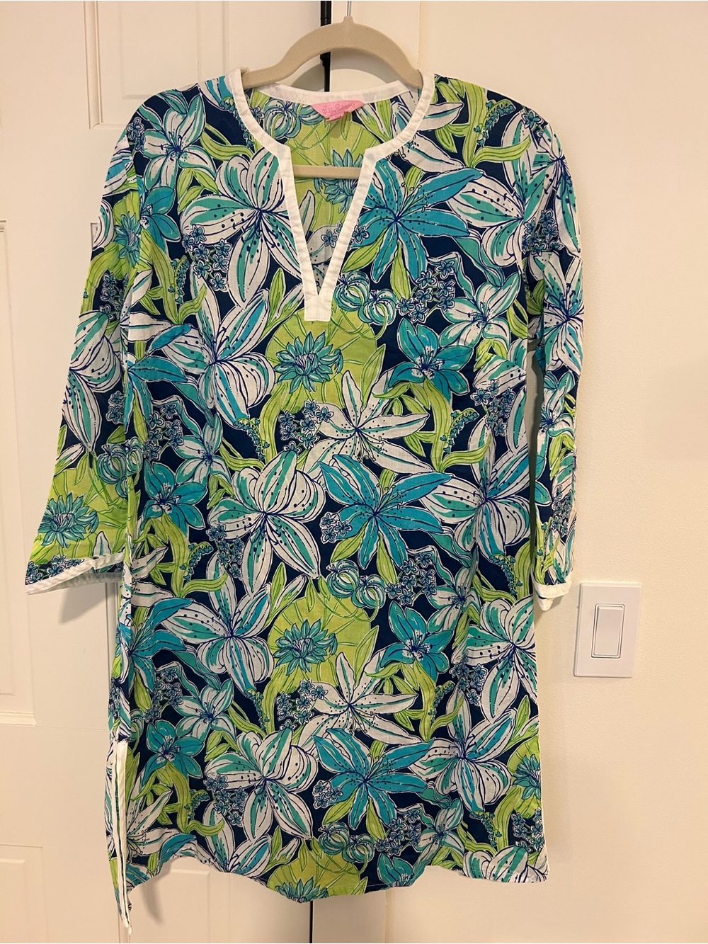 Lilly Pulitzer Floral Split-Neck Tunic Dress/Beach Coverup in Blue & Green